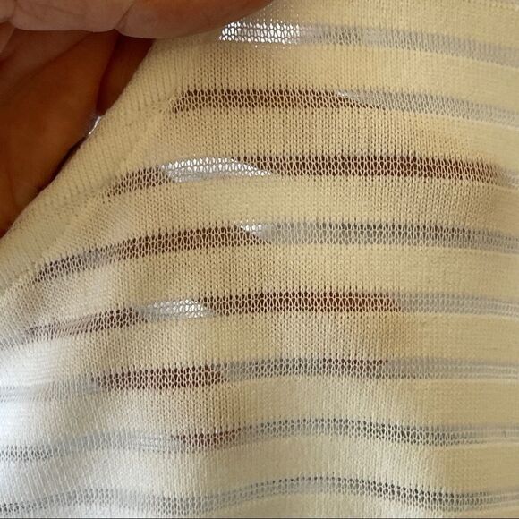 Chico's Tie Front Sheer Striped Long Sleeve Scooped Neck Tee - Size 8 - Picture 3 of 9